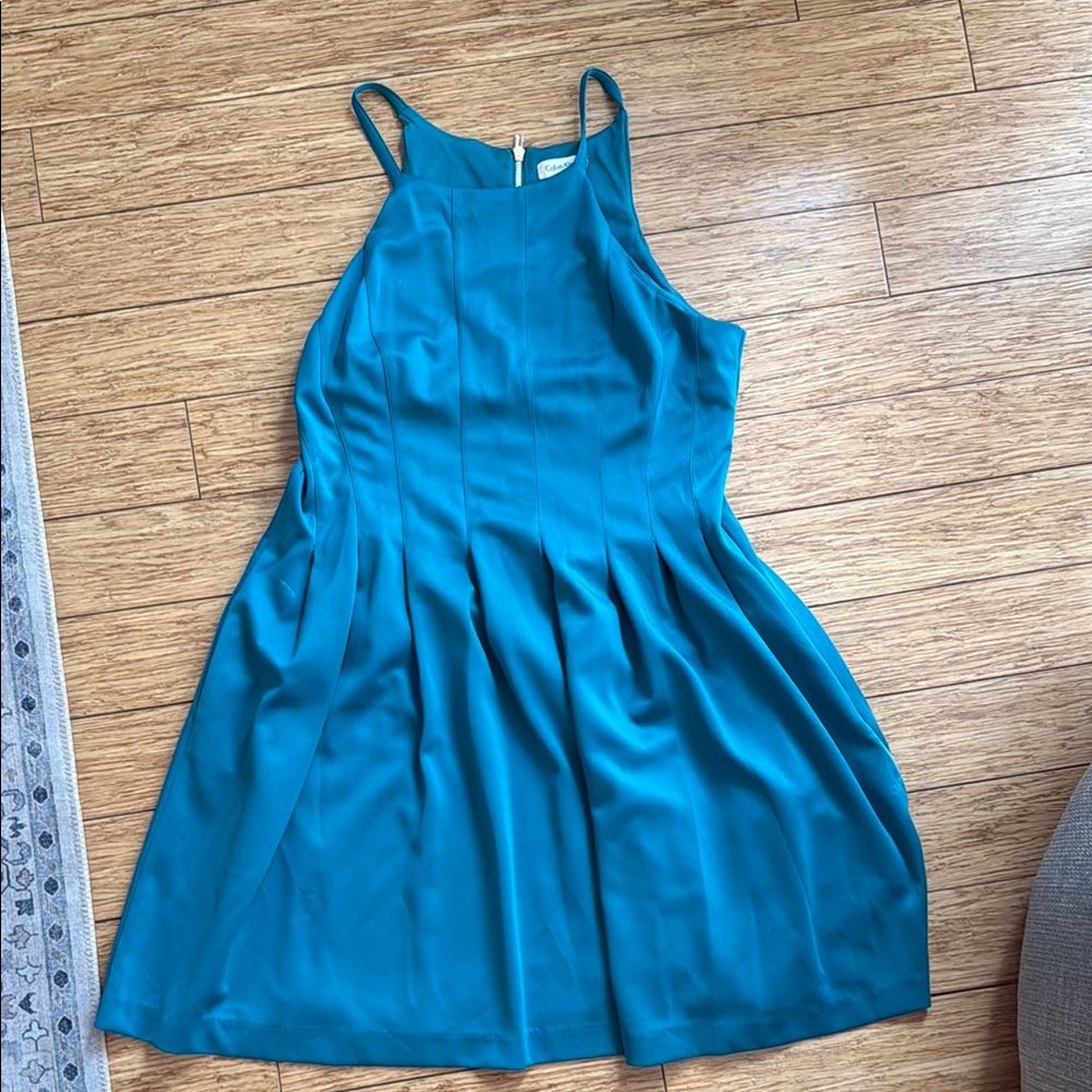 Calvin Klein turquoise pleated bodice scuba dress Size 14 EUC